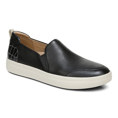 womens black leather slip on sneakers