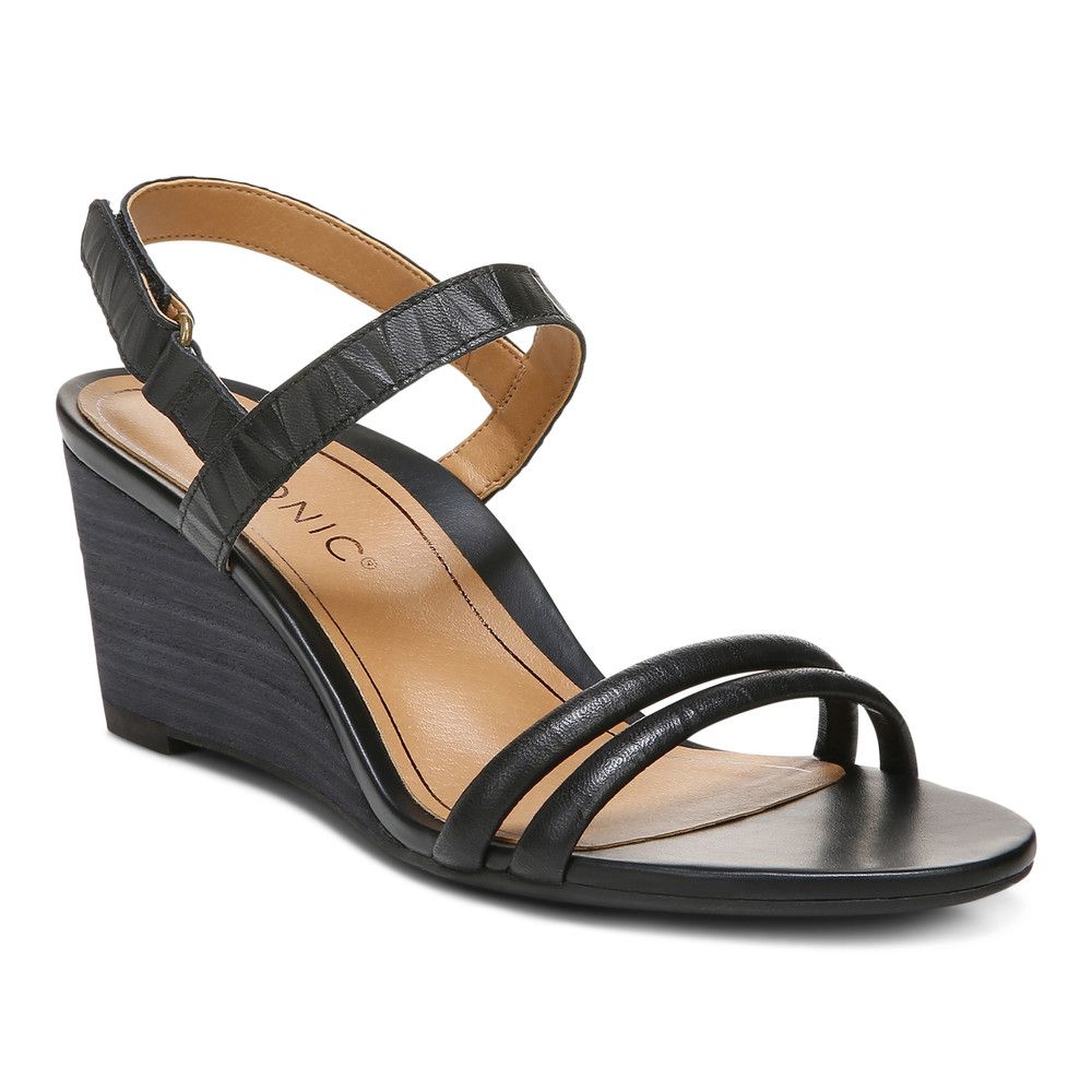 black wedges wooden heel