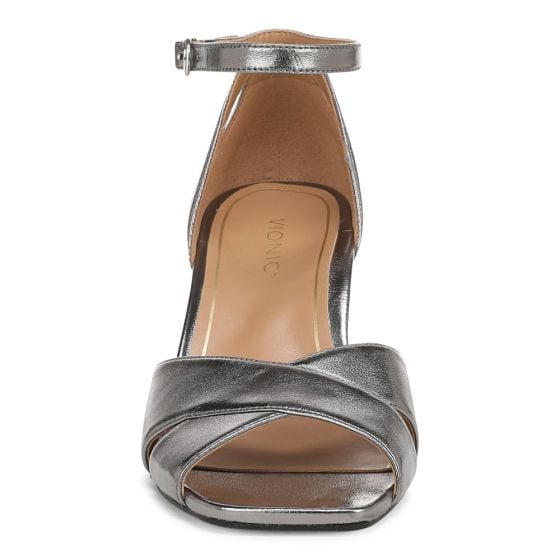 Grey Silver Metallic Leather