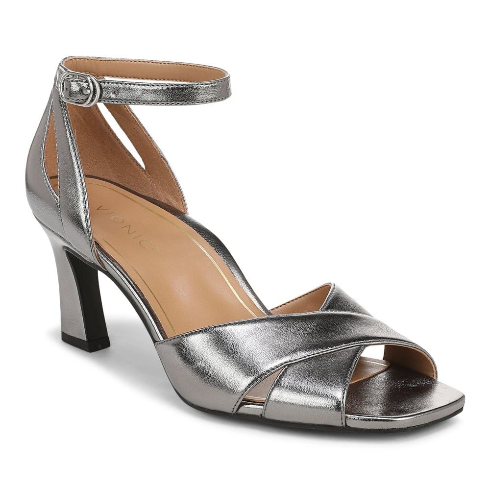 Grey Silver Metallic Leather