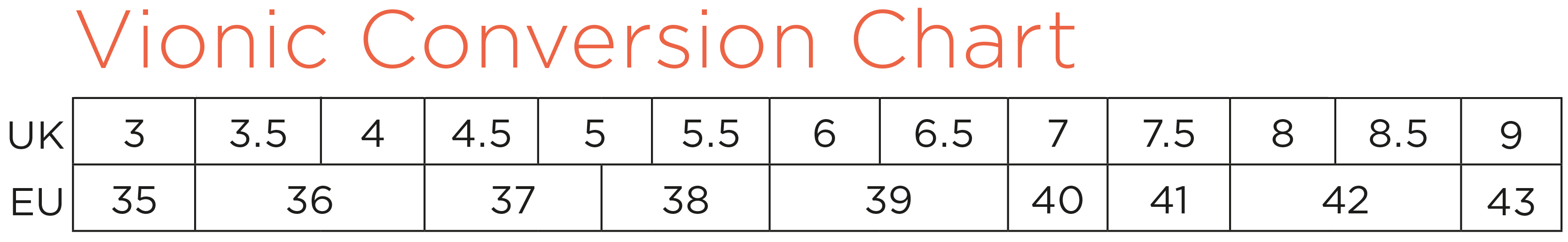 Vionic Shoes Size Chart